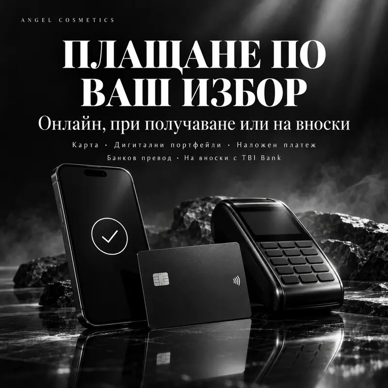 Платете както Ви е удобно: карта, Apple Pay, PayPal, наложен платеж и на вноски
